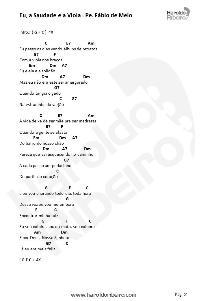 Como tocar – Eu, a Saudade e a Viola – Pe Fábio de Melo – Simplificada –  Haroldo Ribeiro